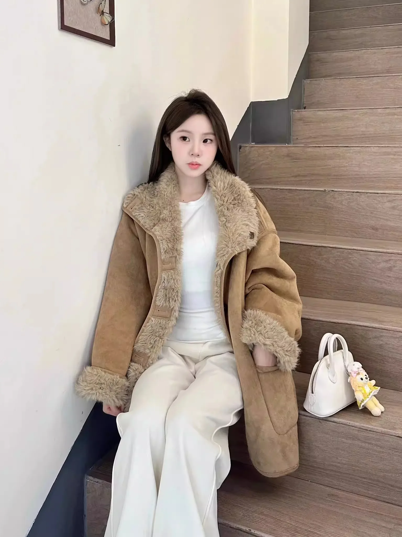 Korean Style Women's Thickened Lamb Fur Jacket Two-Sided Wear Leather Fur Integrated Warm And Fluffy Motorcycle Clothes