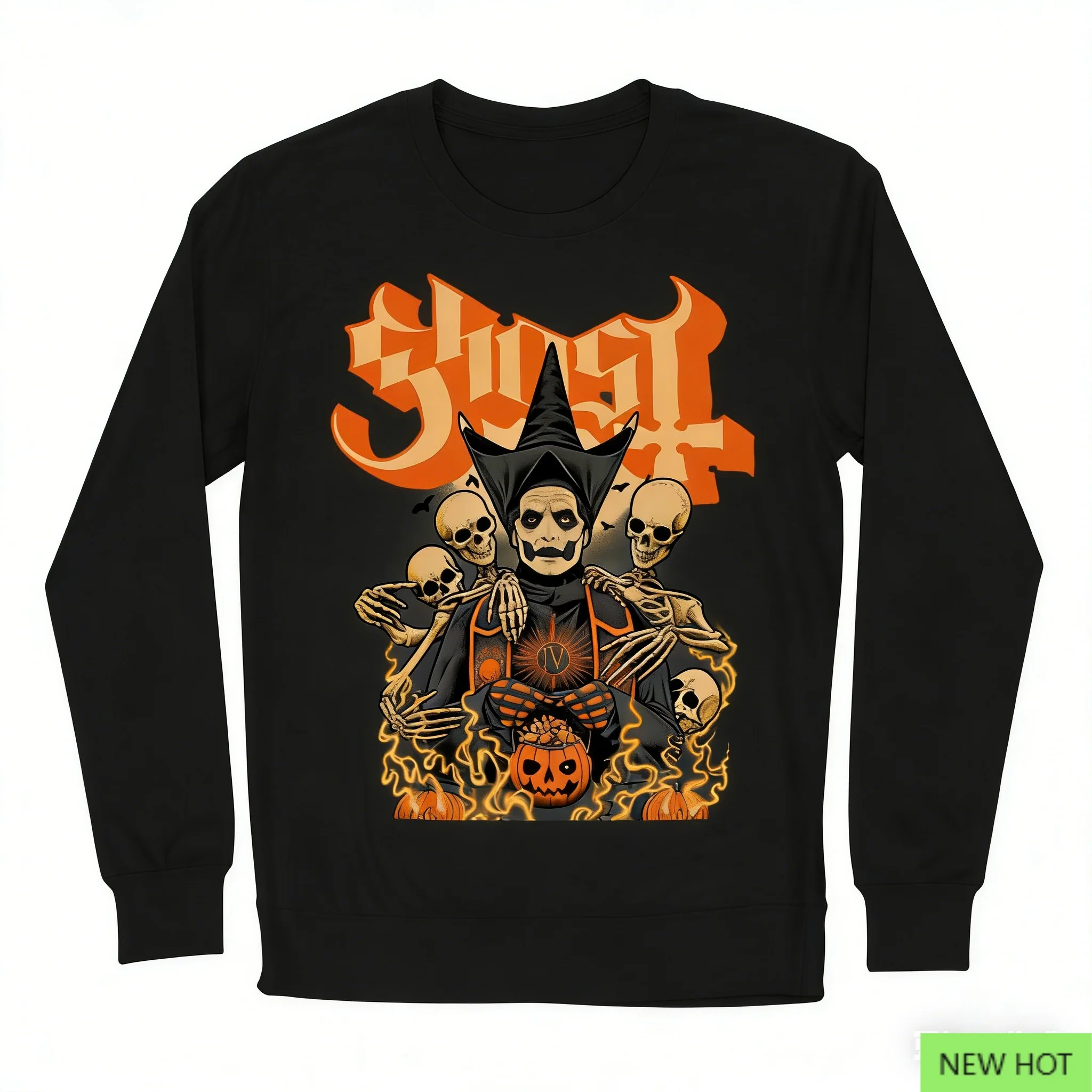 

Толстовка с графическим рисунком Ghost Band на Хэллоуин, одежда для любителей тяжелого металла, скелет, принт тыквы, черная повседневная уличная одежда унисекс
