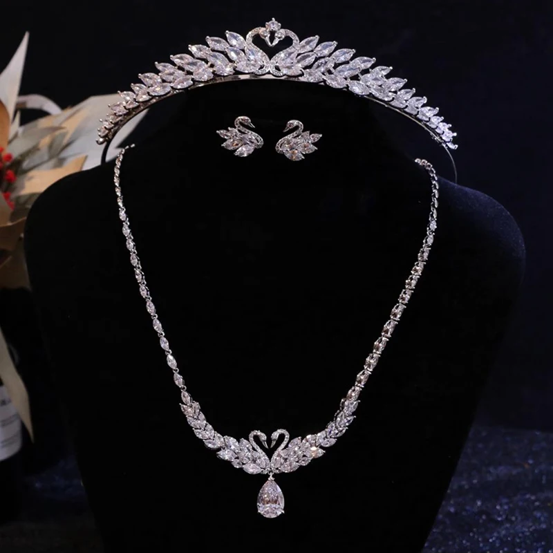 

Stunning Zirconia Bridal Tiara Crown Wedding Necklace Earrings Set Women Prom Jewelry Sets