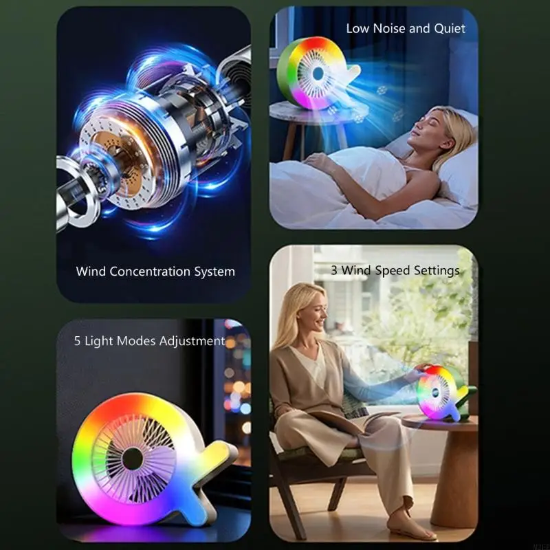 

USB Rechargeable 3 Speed Desk Fan With 5 Light differences LED For Home Office And Outdoor Use
