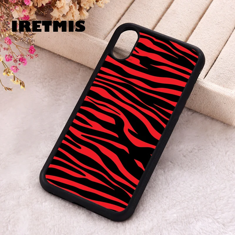 Iretmis Phone Cover Case For iPhone X XS Max XR 11 12 13 PRO MINI 14 15 16 Plus Rubber Silicone TPU Red Zebra