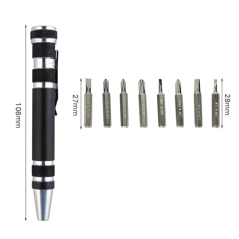 8-in-1 Aluminum Alloy Screwdriver Pen - Changeable Bits For Easy Repairs & Disassembly