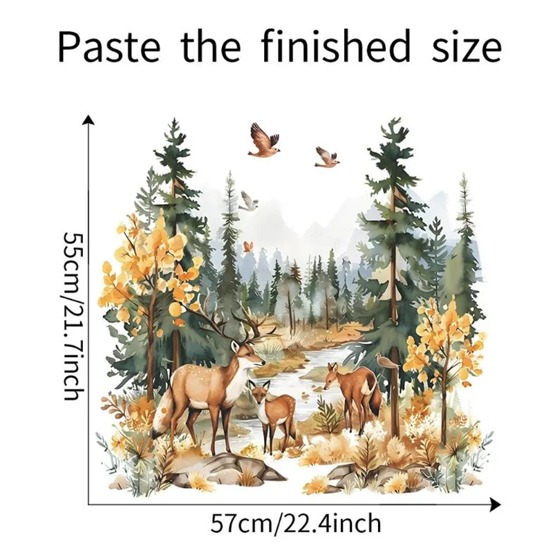 Cartoon Deer Forest Wall Sticker Kids Room Bedroom Background Decor Wallpaper Living Room Home Decoration Self-adhesive Decals