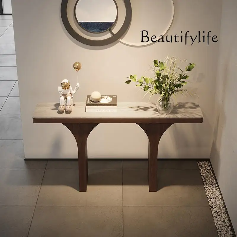 

Travertine rock slab entry entrance table high-end feeling living room corridor aisle opposite door solid wood entrance platform