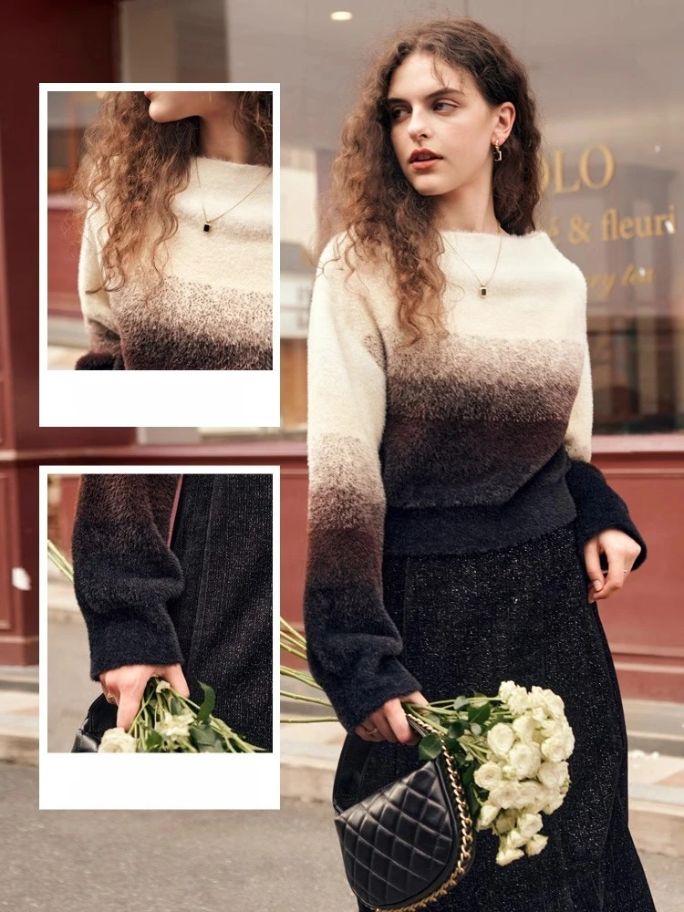 OLrain Women's Sweater 2025 Autumn New Knitted Soft Pullover Slash Neck Long Sleeve Top Fashion Casual Woman Clothing O23DM85086