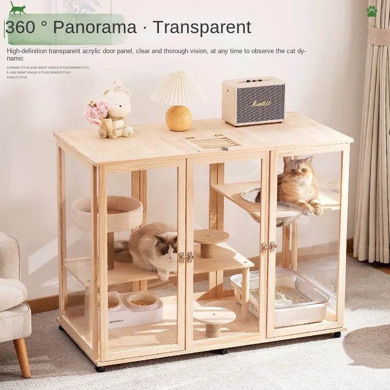 

Customizable Luxury Modern Cat Villa Cat Nest Climbing Rack Household Solid Wood Indoor Four-Sided Transparent Super Large Cat H