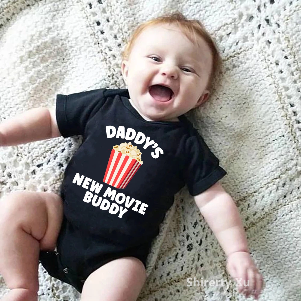 Summer Newborn Infant Baby Clothes Daddy's New Movie Buddy Cute Toddler Jumpsuit Boys Girls Short Sleeve Cotton Bodysuit Outfits