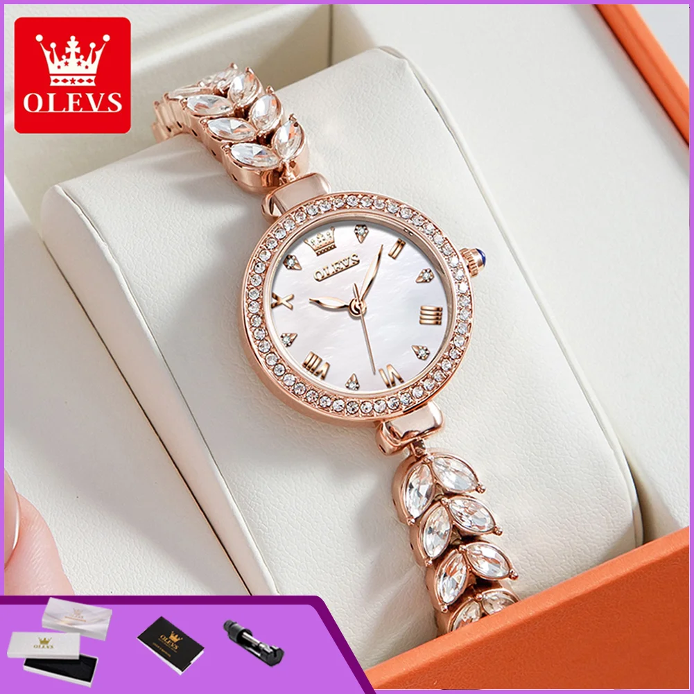 OLEVS 9971 Quartz Wristwatch Original Brand Luxury Diamond Bezel Elegant Fashion Mermaid Bracelet Watches for women
