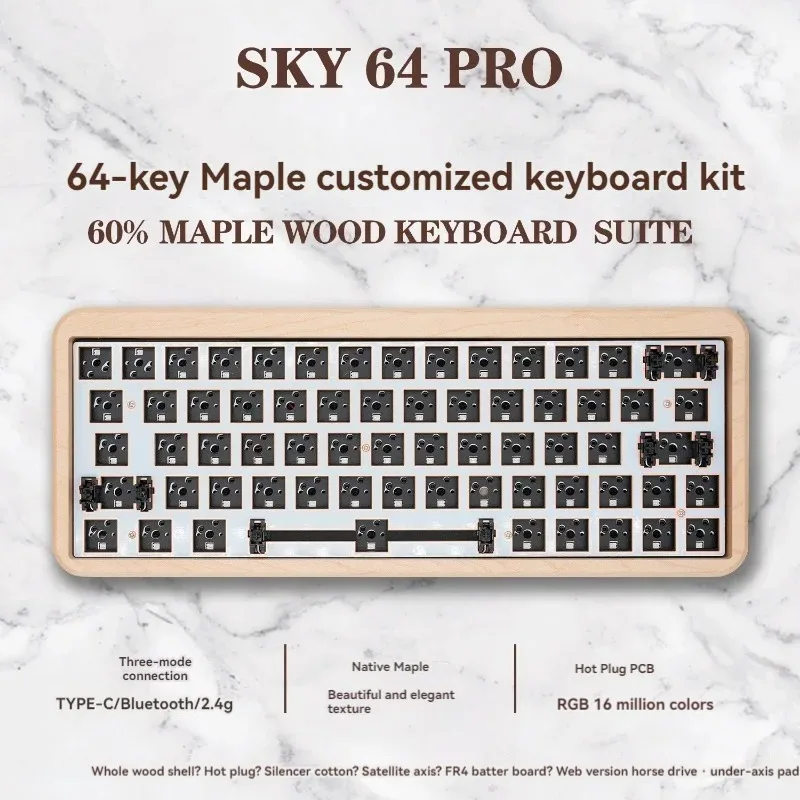 

Maple Wood Mechanical Keyboard Kit Wireless Tri-mode Gasket HotSwap RGB Custom Walnut 60% Office Gaming Keyboard PC Laptop Gift