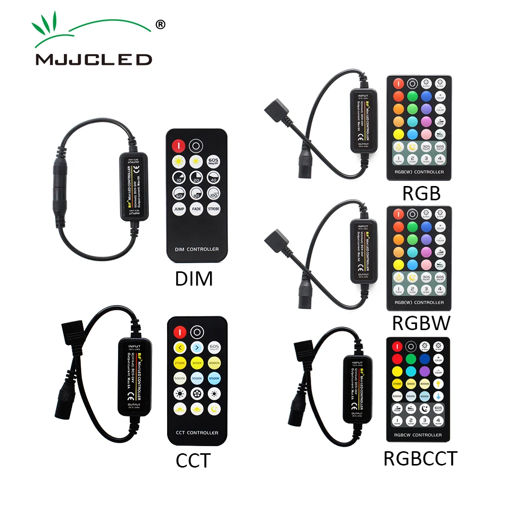 Mini LED Controller RGB CCT RGBW RGBCCT 12V 24V 5V Single Color LED Strip Light Dimmer with RF Wireless Remote Controler