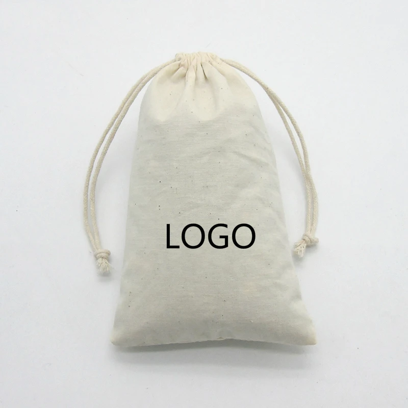 

100PCS Cotton Drawstring Pouch Jewelry Bags Packaging Makeup Gift Candy Bead Organizer Reusable Bag Pocket Custom Logo Print