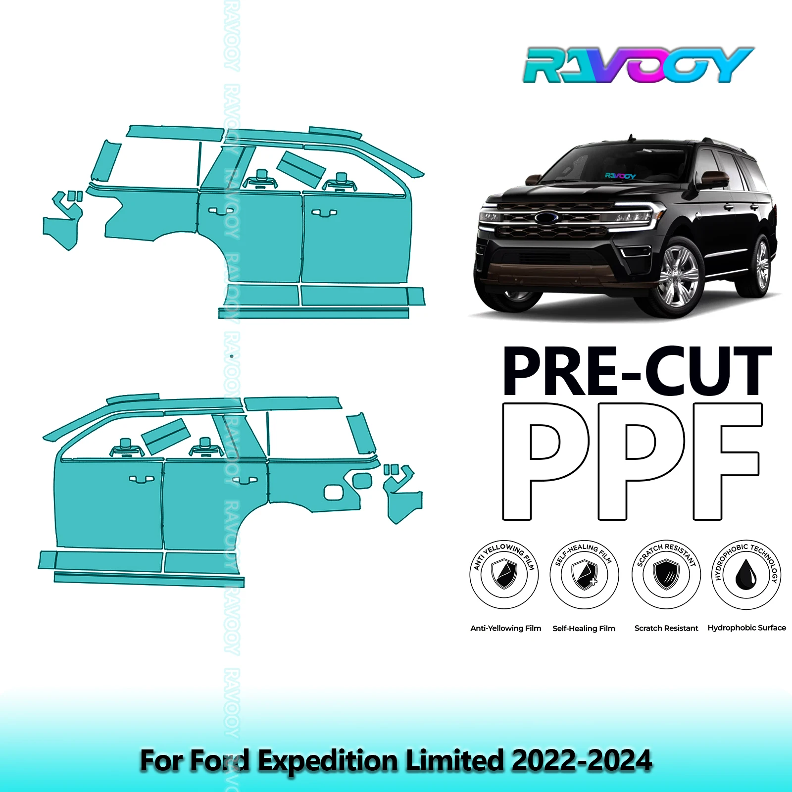 

For Ford Expedition Limited 2022-2024 8.5mil Clear Matte Pre-Cut PPF Door & A/B Pillar Kit TPU Paint Protection Film Set