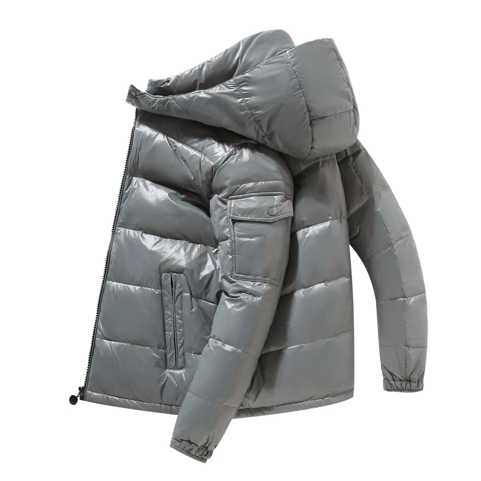 Nieuwe Winter Mannen Glanzende casual Jassen Capuchon Casual Heldere Overjas Zilver Hoge Kwaliteit Mannelijke Outdoor Winddicht Warme Jassen 3XL