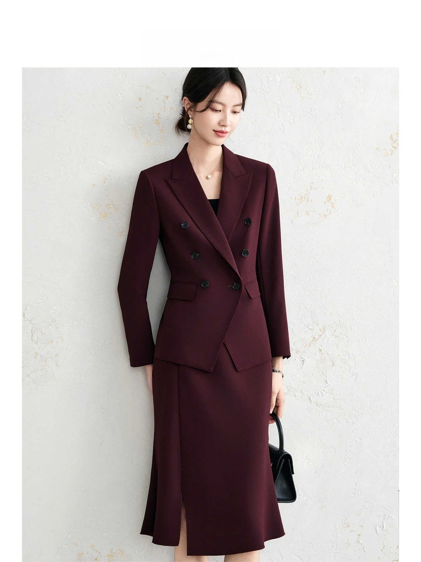 

Ele Wine Red Suit Set OffiY ow Floor Aosphere Warrior Robe Early Autumn Profional Workwear Jaet And Pants