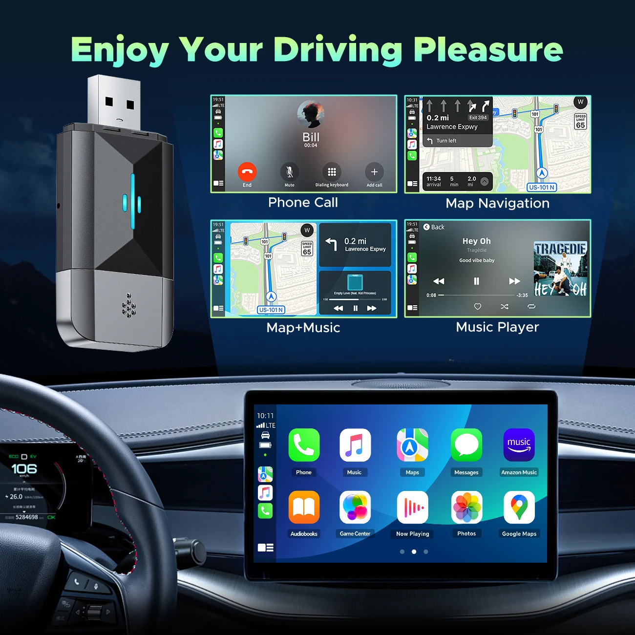 Adattatore CarPlay Wireless 2 in 1 TOGUARD e adattatore Wireless automatico Android, adattatore Wireless Carplay Plug & Play WiFi Type-C/USB da 5Ghz