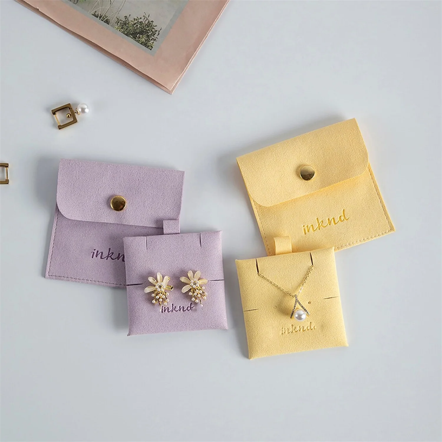 

Personalize microfiber jewelry package pouch with insert card Logo printed small earrings necklace packaging bags with button gi