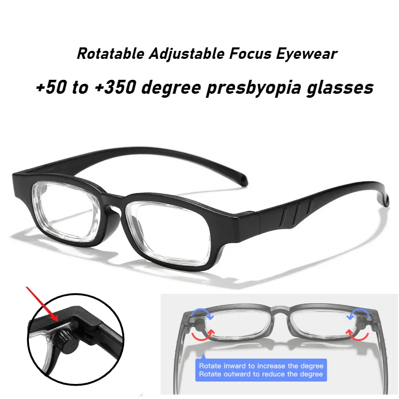 New Rotatable Focus-adjustable Glasses +50 To +350 Degrees Presbyopia Glasses Men Women HD Portable Reading Glasses