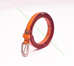 Alloy PIn Buckle Women Belt Orange Genuine Cowhide Leather Female Waist Belt Simple Thin Waistband for Dress Coat