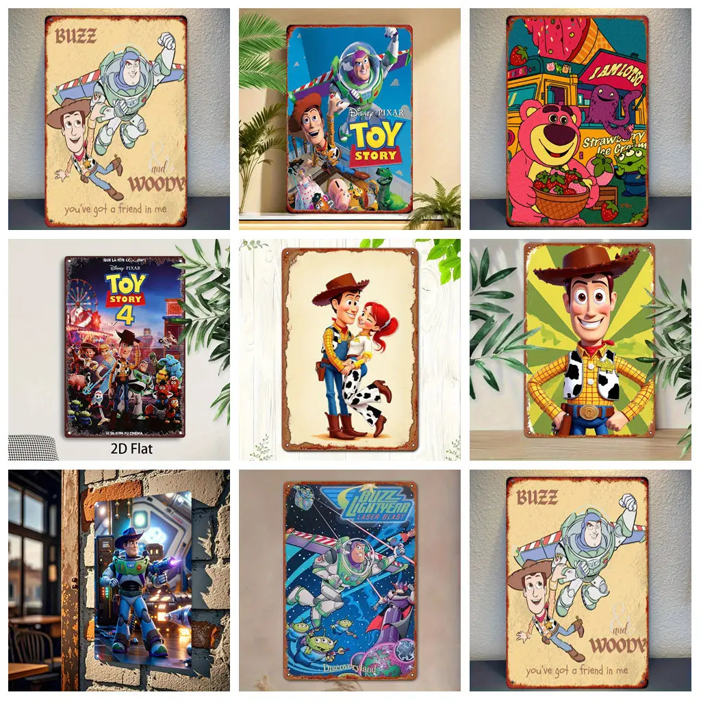 

Miniso Toy Story Tin Signs Poster Rusty Metal Plaque Retro Decorative Plate Bar Man Cave Garage Club Metal Sign Wall Decoration
