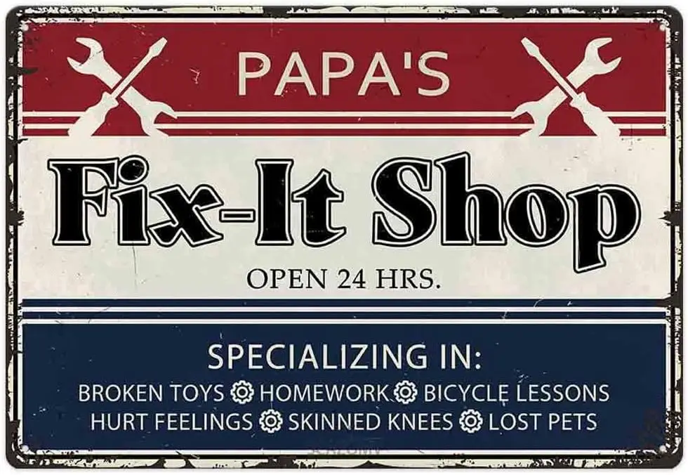 Papa's Fix-It Shop Personalized Tin Sign Wall Decor Vintage Art Decoration Home Man Cave Metal Hanging Plaque Father's D