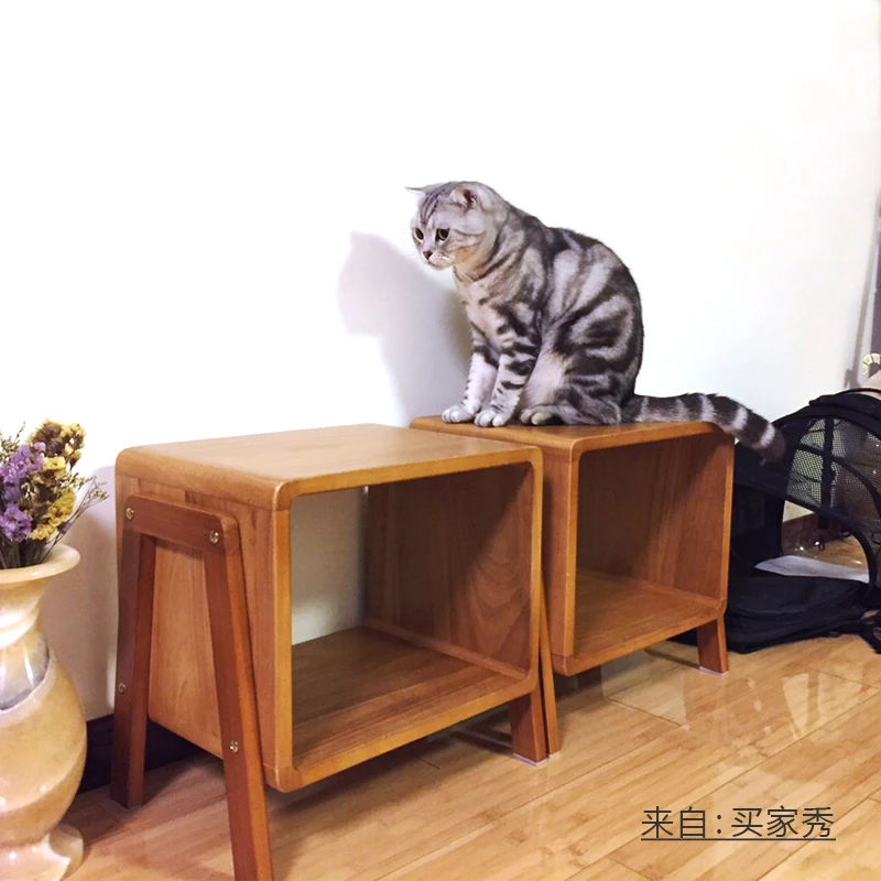 Solid Wood Shoe Changing Stool Cat Nest Bedside Table Stool People Cat Shared Semi-Closed Integrated Nest Cat