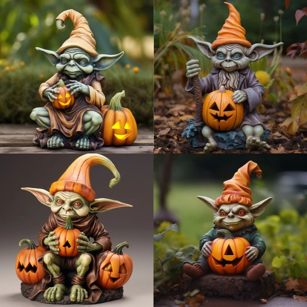 

Pumpkin Alien Statue Ornament Cosplay Cartoon Role Resin Art Craft Figurine Sculpture Halloween Party Desktop Decoration Prop