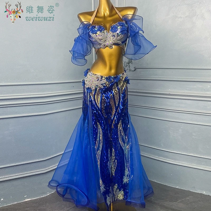 

Belly Dance Set for Women Custom Luxury Rhinestone Bra+Sequin Fishtail Long Skirt 2pcs Adult Oriental Dance Competition Clothing