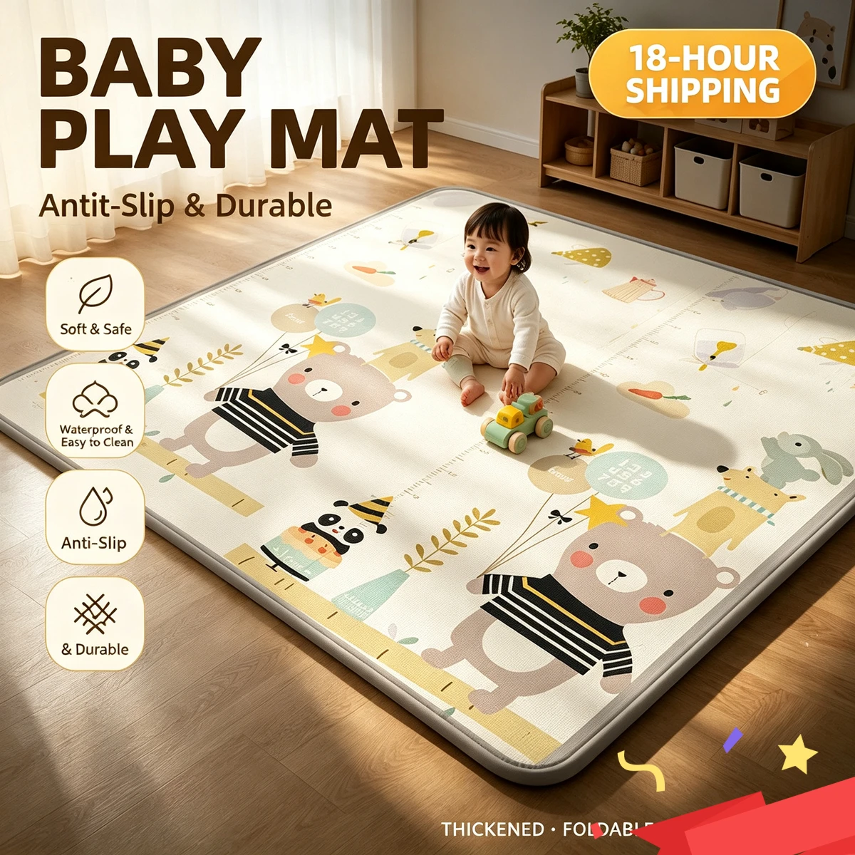 Cartoon Baby Crawling Mat Foldable Non‑Slip Kids Game Mat Waterproof XPE Soft Floor Rug Portable Activity Play Carpet for Infant