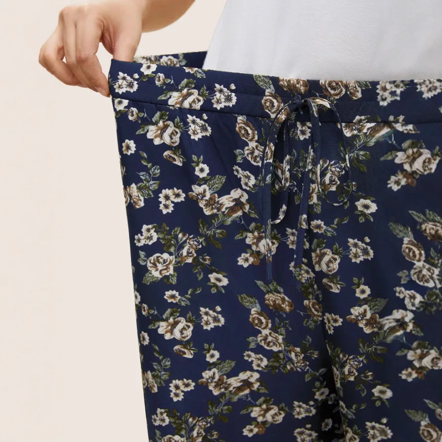 جديد مريح وغير رسمي فضفاض طباعة الأزهار الدانتيل يصل الشق تنحنح السراويل واسعة الساق السراويل الطويلة