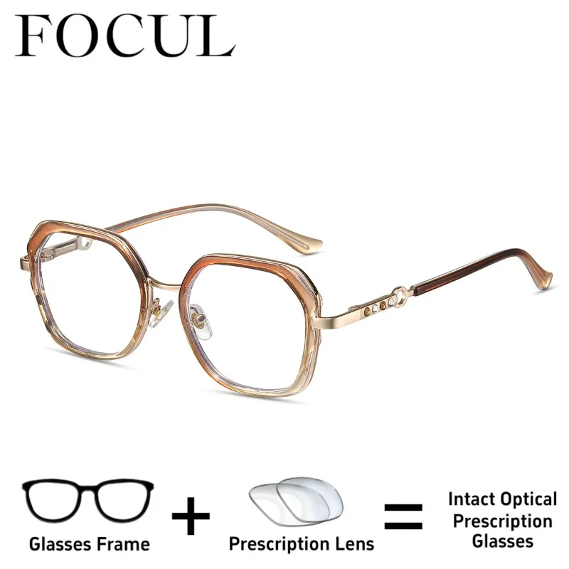 

FOCUL Metal Fashion Currents Progressive Photochromic Myopia Glasses Anti BlueRay Eyeglasses Custom Prescription Optical Eyewear