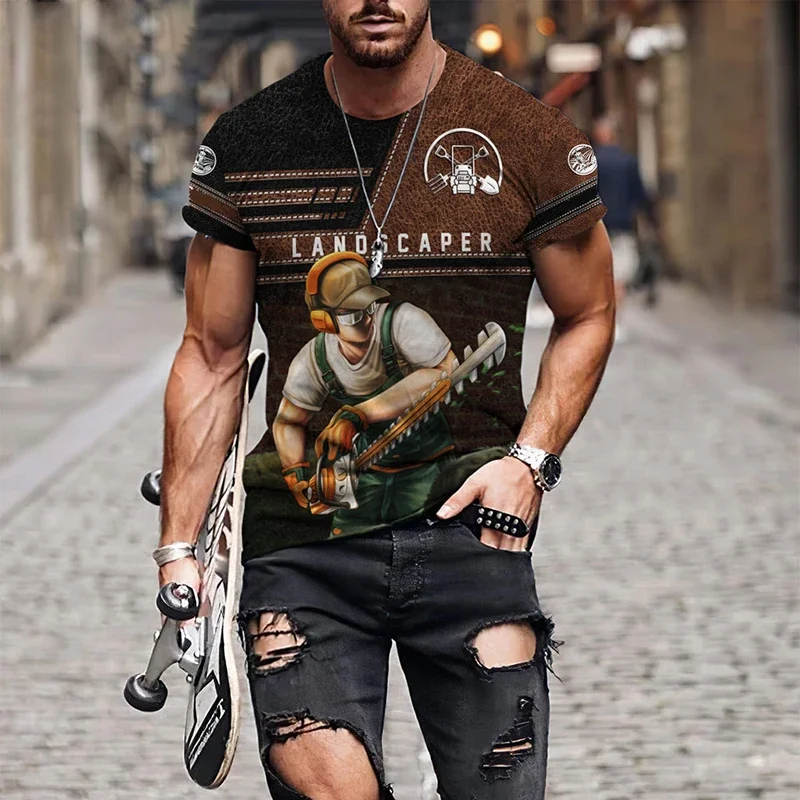 3D Print Sport Quick-dry Breathable Men T-shirt Gardener Work Uniform Outdoor Street Casual Short-sleeve Boy Clothing Summer Top