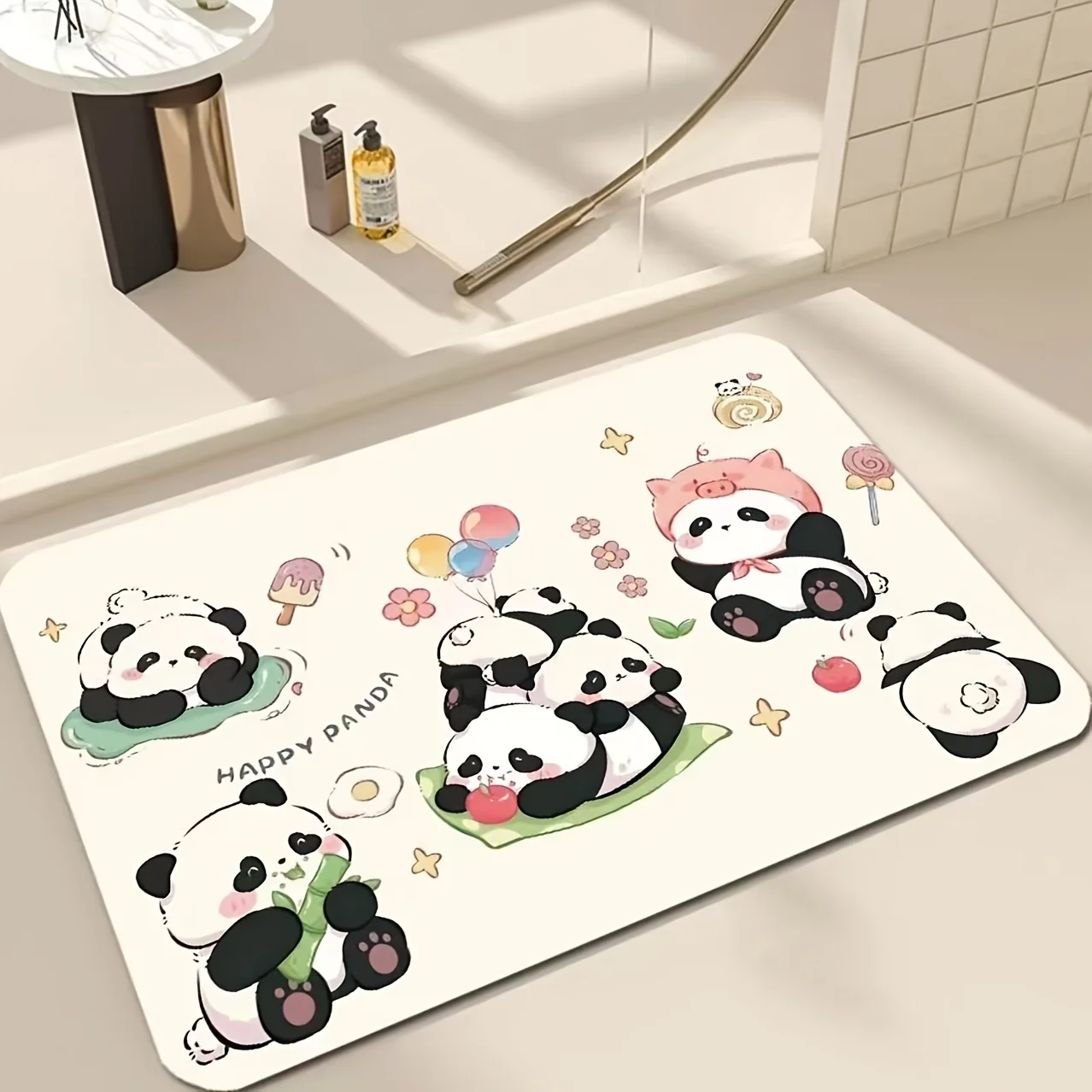 Cute Panda Door Mat, Non-Slip Bathroom Entrance Rug with 