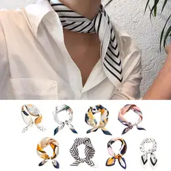 Luxury Brand Silk Square Plaid Scarf Women Satin Neck Hair Tie Band Soft Print Shawl Wrap Headkerchief Female Hair Band Wrist