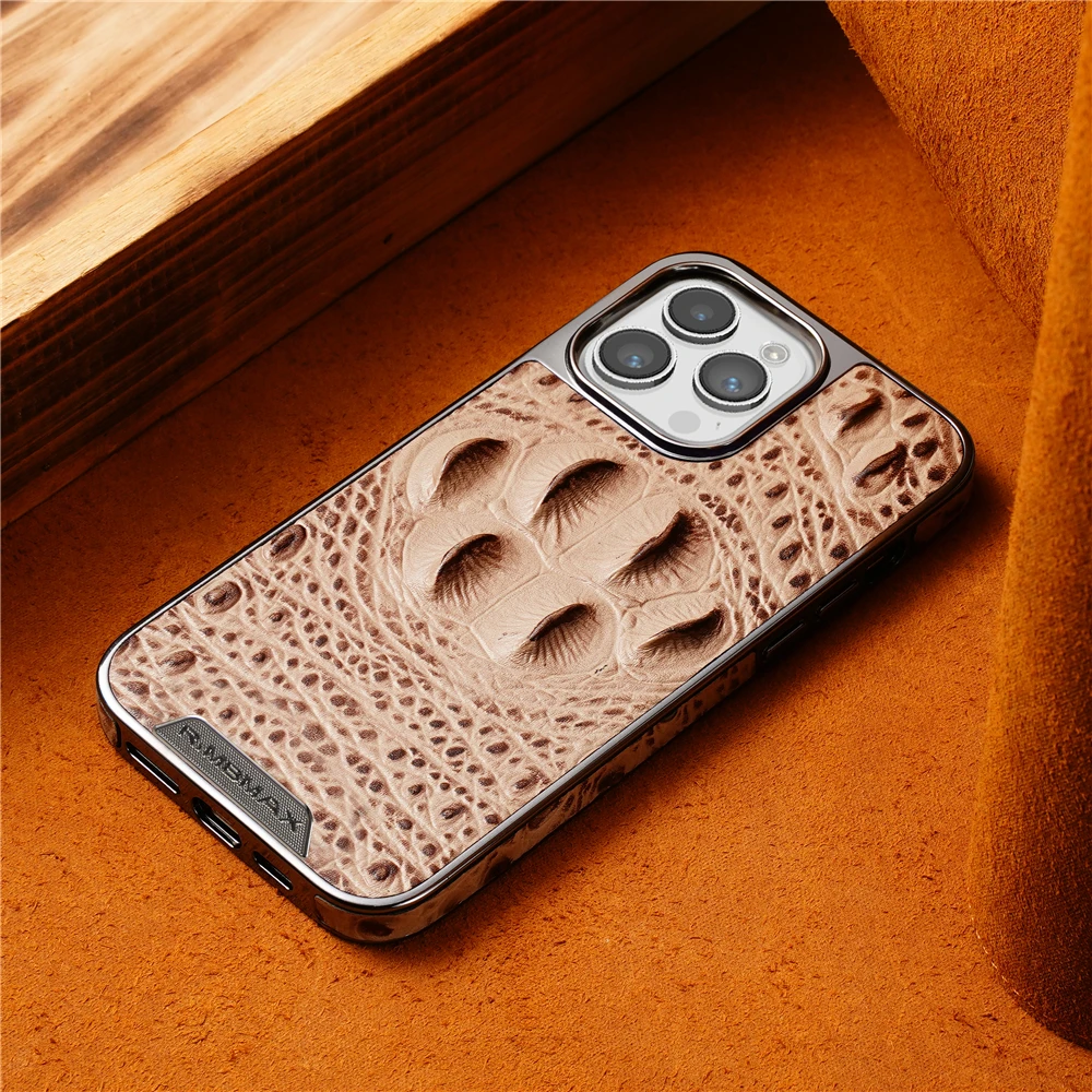 Luxury Business Crocodile Claw Genuine Leather Case For iPhone 16 Pro Max 14 13 12 15 Pro Max 16 Pro Shockproof Cover Phone Case