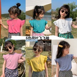 Children's Wear Children's T-shirt Summer New Style Baby Girl's Solid Color Sweet Top Flying Sleeve Girl's Short Sleeve