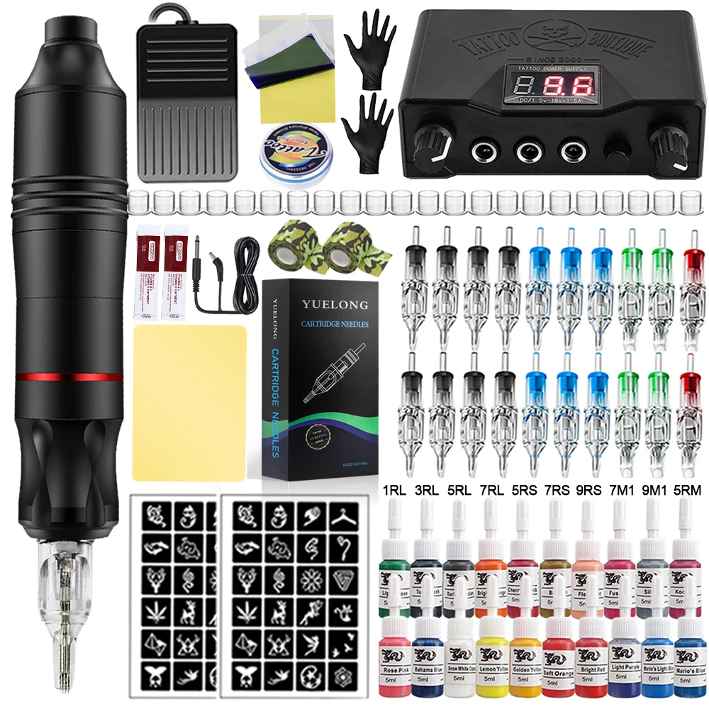 

Complete Tattoo Machine Kit Rotary Cartridge Tattoo Pen Power Supply Needle Ink Set for Permanent Makeup Machine Tattoo Artist