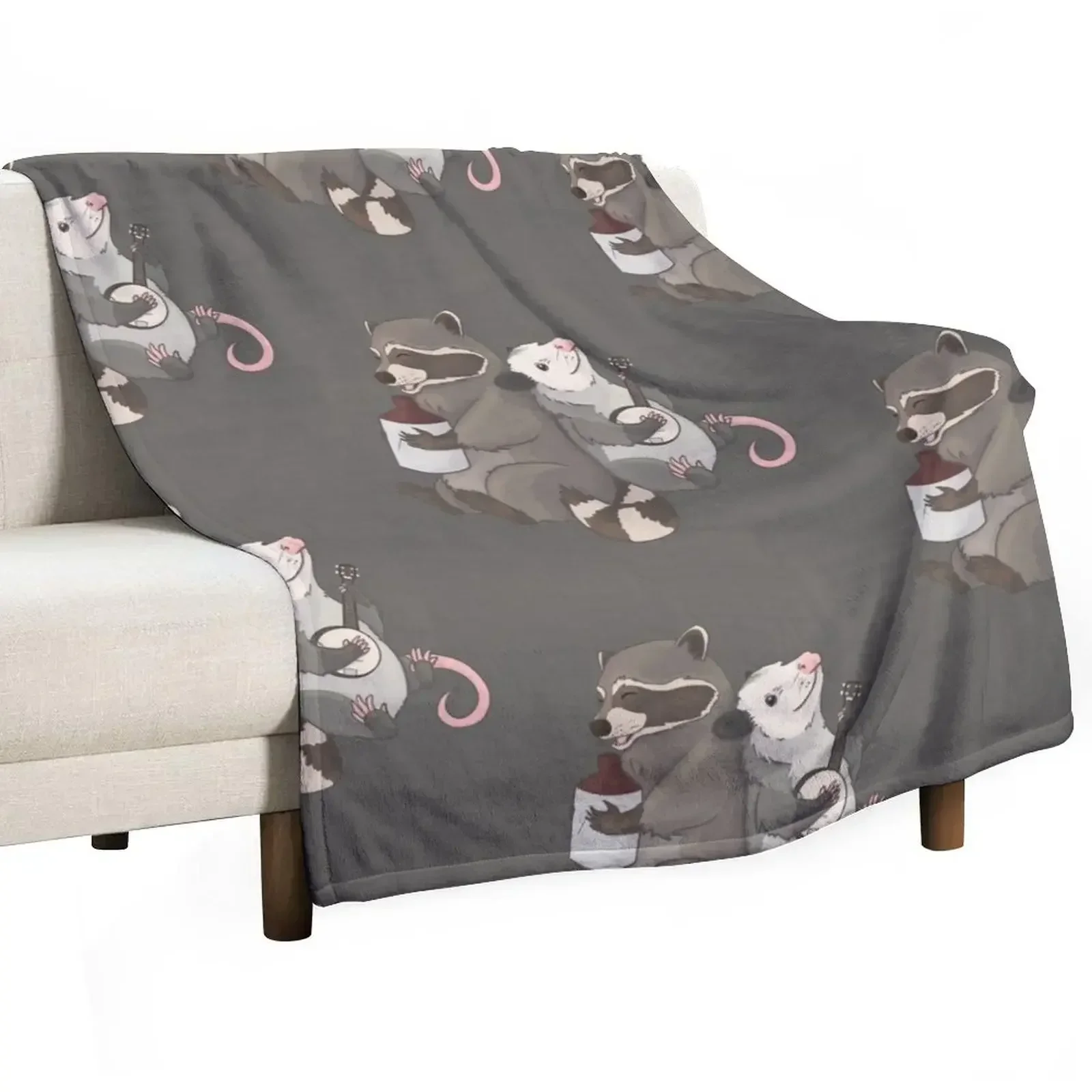 Opossum and a Racoon playing instruments Throw Blanket Single Blankets Sofas Of Decoration Winter beds Flannel Fabric Blankets