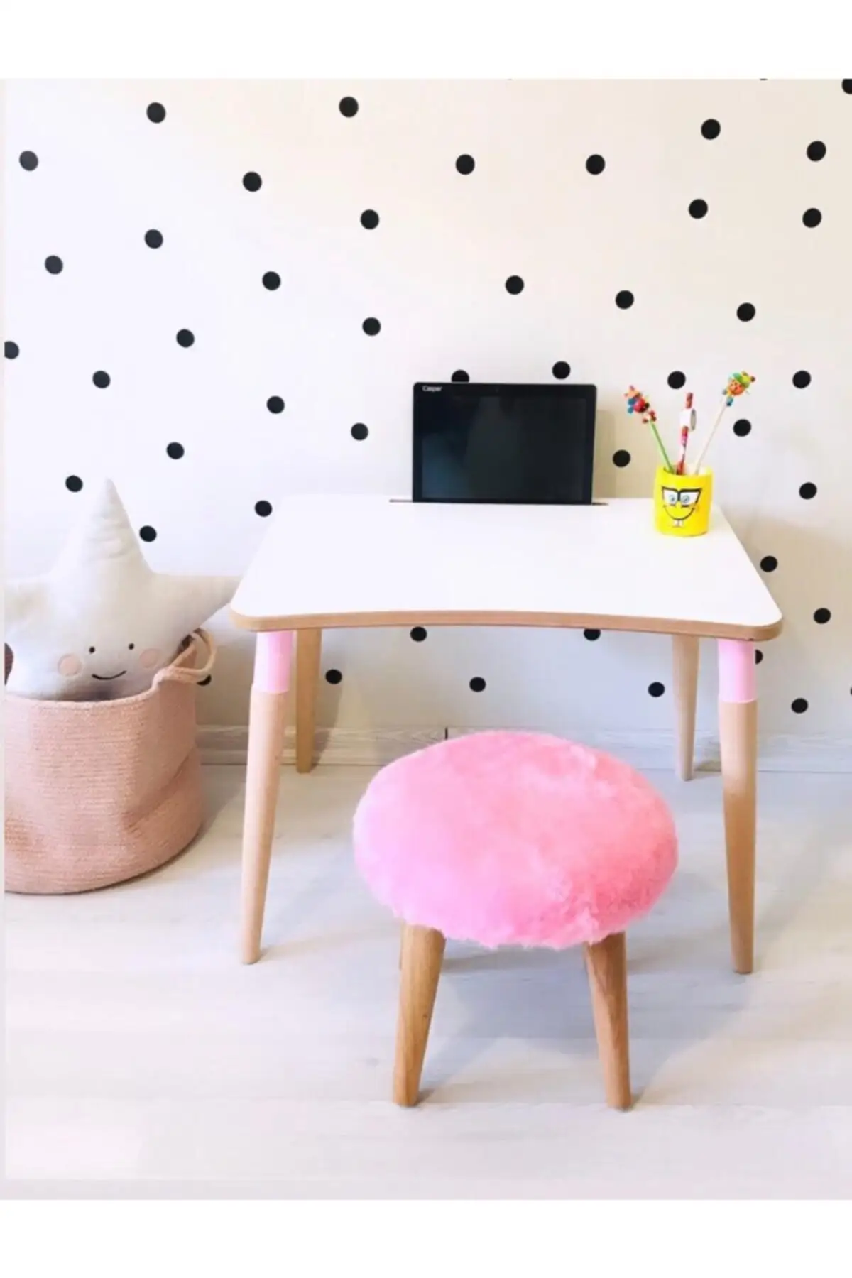 Plush Stool and Children Activity Desk Set