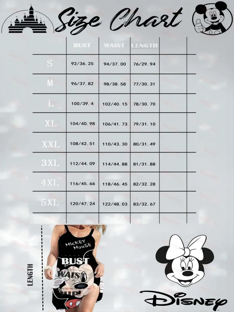 Women\'s Beach Dresses Disney-Mickey Minnie Dresses for Women 2022 Summer Fashion Sling Print Sexy Skinny Seaside Casual Oversize