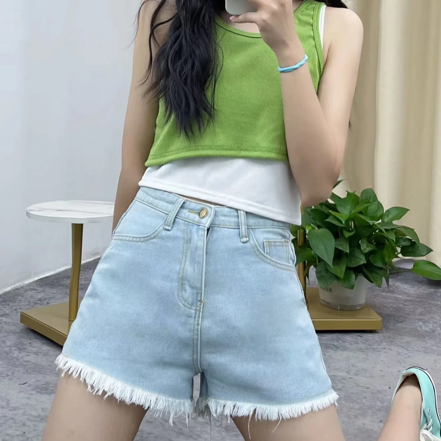 

Summer Women Loose Straight Denim Shorts Jeans All-match Raw Edge Fashion Pants For Female Wide Leg Shorts Jeans Female Dropship