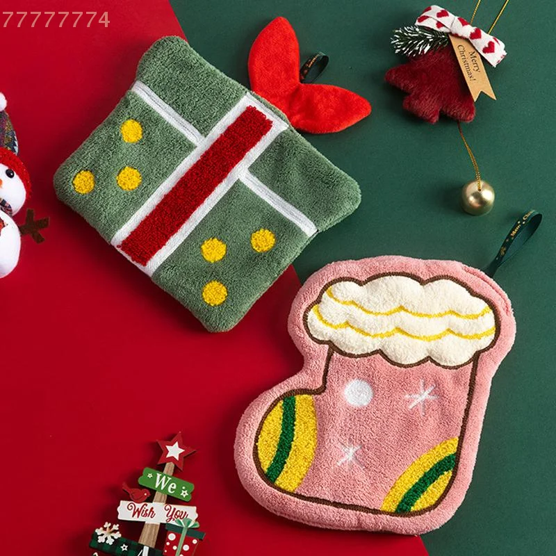 

Полотенце из кораллового флиса, тряпка для чистки, рождественское полотенце для рук, мультяшный пряничный человечек, носки со снеговиком, рождественская елка, подарочная коробка