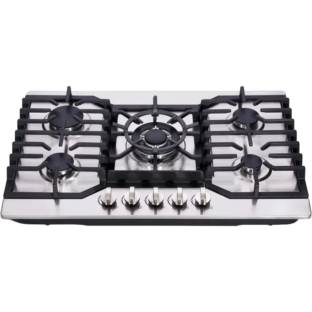 Gas Cooktop 5 High Efficiency Burners Gas Stovetop Stainless Steel Built-in Gas Stove Top Propane/Natural Gas Convertible