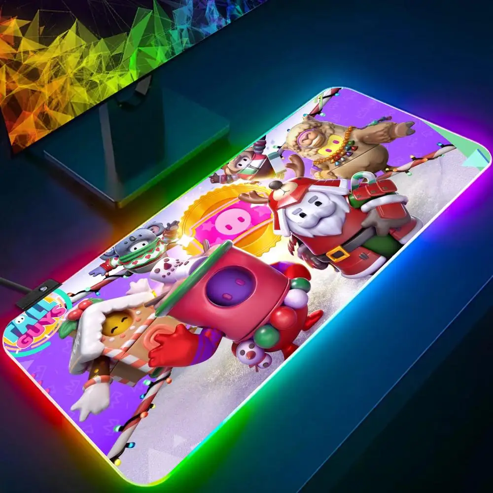 Fall Guys Mouse Pad RGB Glow Personality Picture Custom PC Table Mat Carpet Mat Game Player Dedicated LED