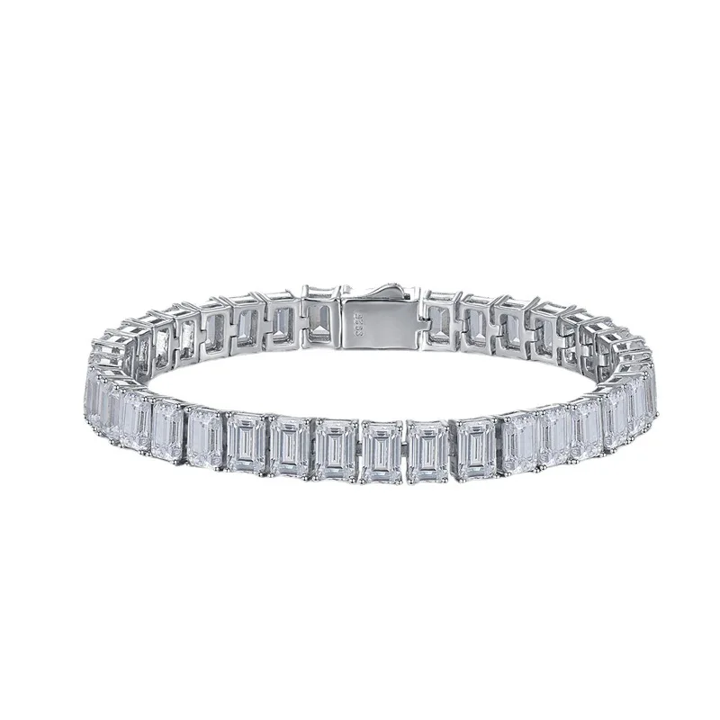 

Rock Sugar Diamond Bracelet Full Diamond Inlaid Emerald Cut 925 Silver Plated Heavy Duty Ins Bracelet