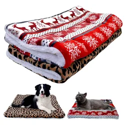Christmas Dog Pad Thick Flannel Warm Blanket Leopard Print Blanket Dog Pad Camel Foot Pad Thick Cage Pad Pet Blanket Dog Beds