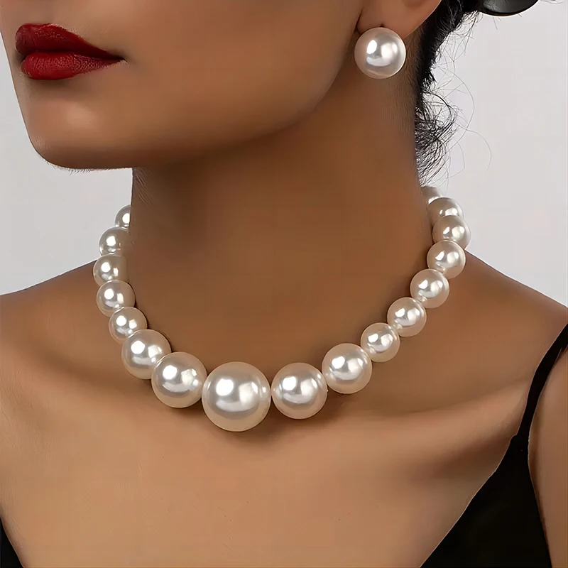 Elegant Pearl Necklace Earrings Set Simple Party Banquet Festival Gift Women\'s Wed Accessory Fashion Daily Versatile Jewelry Set