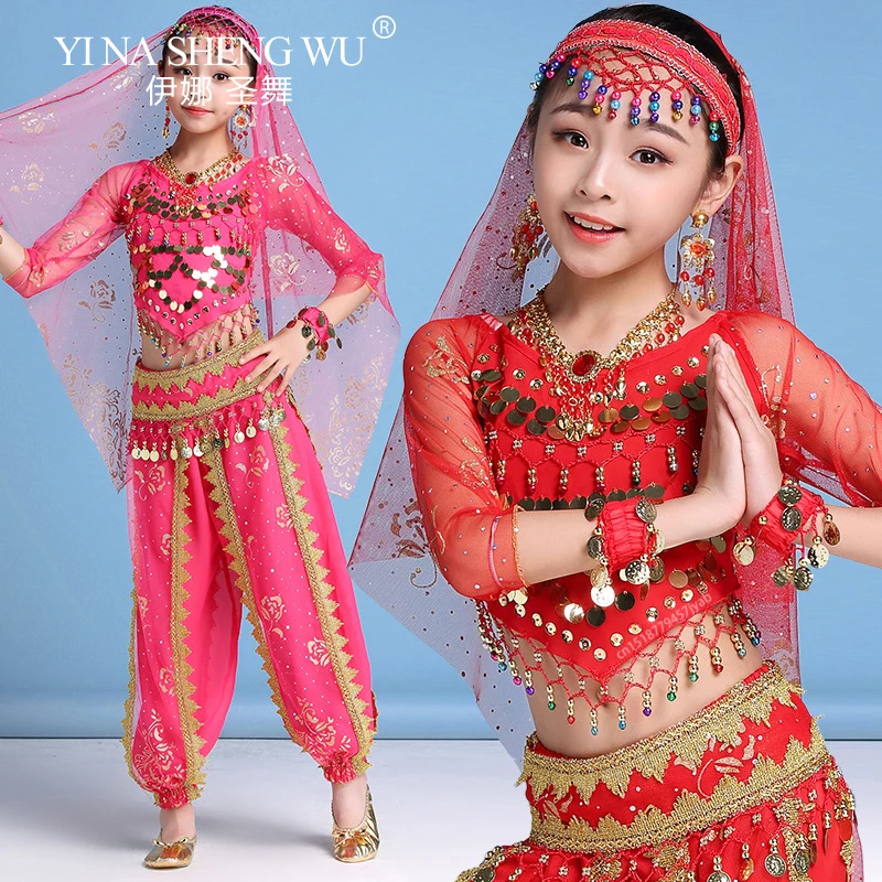 2 stuks set voor kinderen meisjes buikdans kostuum Indiase dans kind Bollywood buikdans kleding prestaties oosterse danskleding