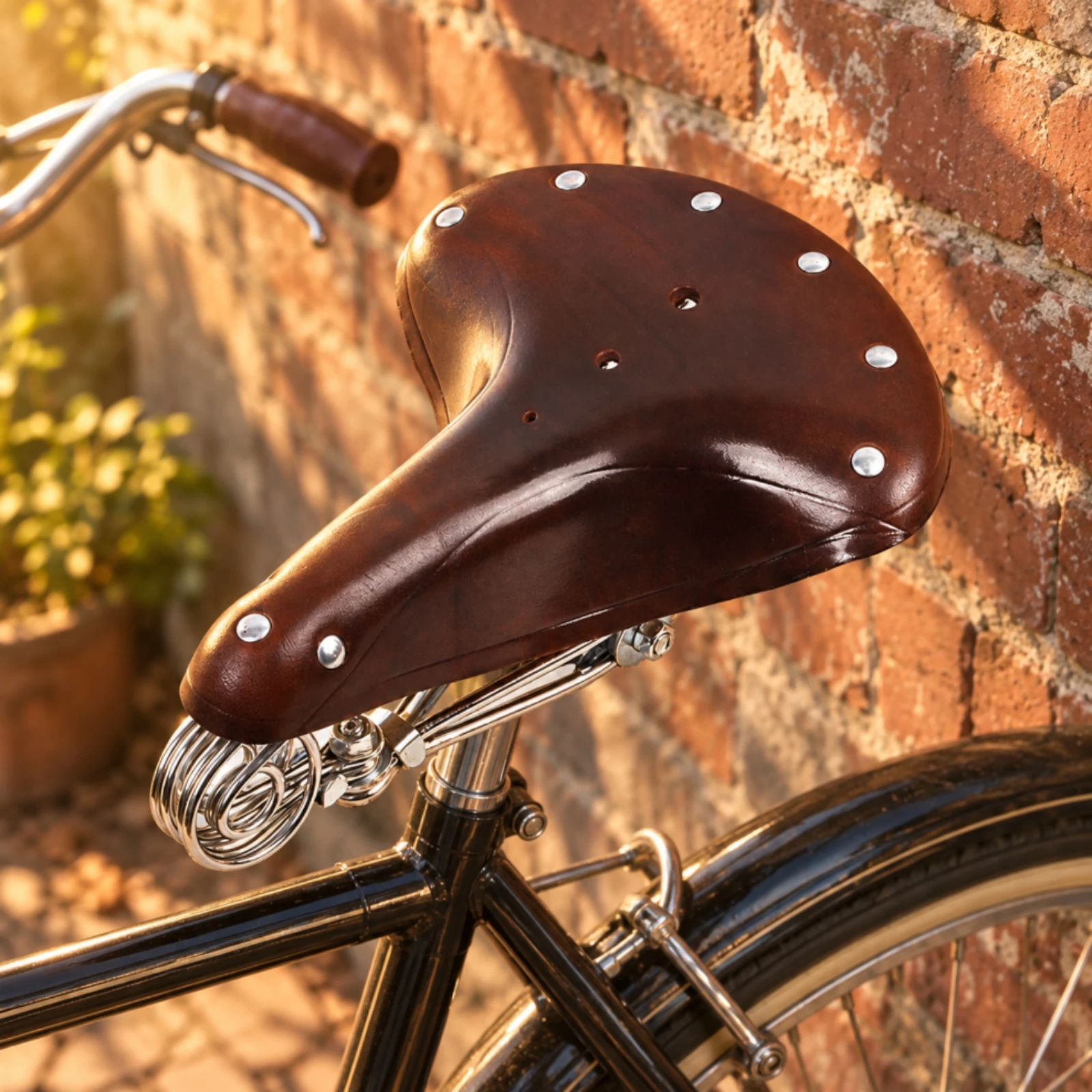 Cycle Saddle with Installation Wrench Long-Lasting Cowhide Leather Bike Saddle Riveted Leather Bike Seat Ergonomic Contoured