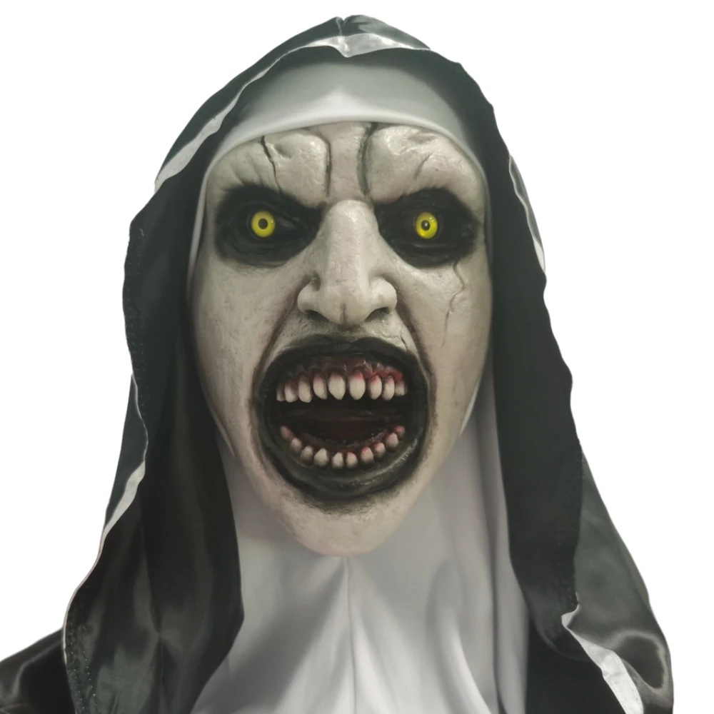 Horror Prank Nun Mask Terrifying Haunted House Opening Latex Mask Scary Halloween Role-playing Cosplay Costume Headgear Mask