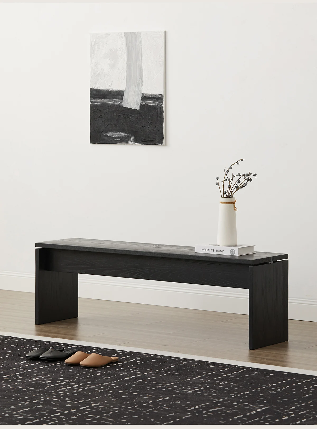 

Ash wood black bedside stool bedroom porch shoe changing bench